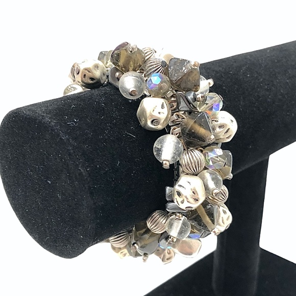 CHA CHA CRYSTAL, SILVER & GLASS BEADS STRETCH BRACELET - Picture 1 of 16